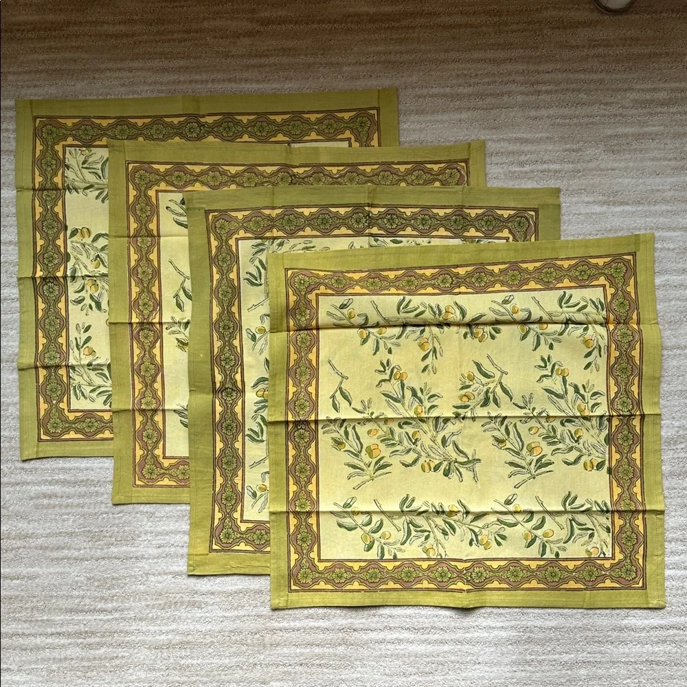 Set of 4 Couleur Nature Olive Tree Napkins Yellow/Green Designed by Bruno Lamy